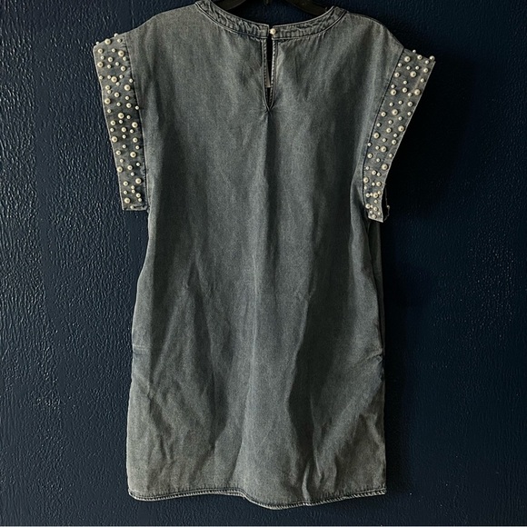 Free people- Bibi Denim Pearl Detail Mini Dress- Womens Size M #510-10 - Picture 9 of 14